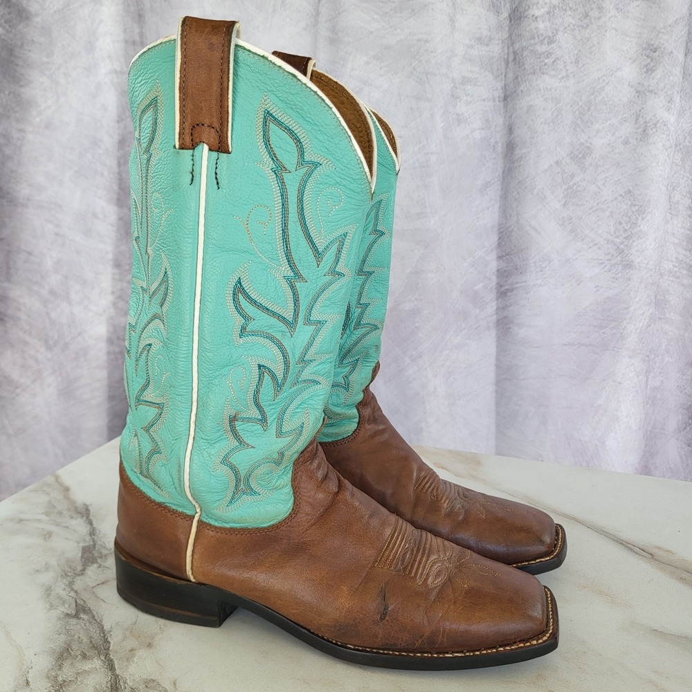 Justin Size 10 Women's Square Toe Sea Green Bent Rail Western Cowgirl Boots